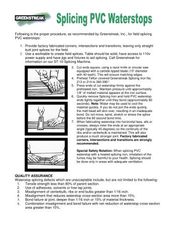 Splicing Guide for PVC Waterstops (PDF) - Greenstreak, Inc.