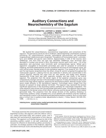 Auditory connections and neurochemistry of the ... - Purdue University