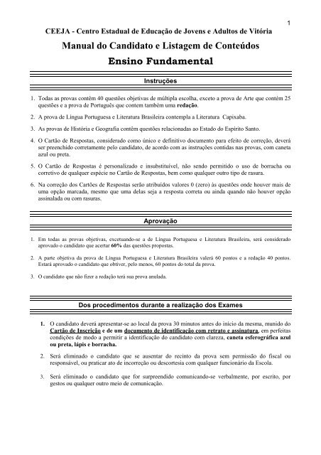 Manual do Candidato e Listagem de Conteúdos Ensino Fundamental