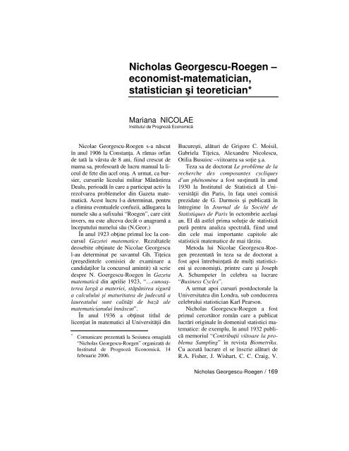 Nicholas Georgescu-Roegen â€“ economist ... - OEconomica