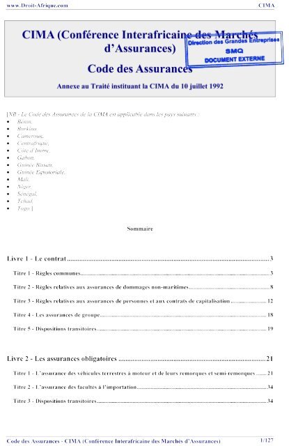 CIMA Code assurances - DGI