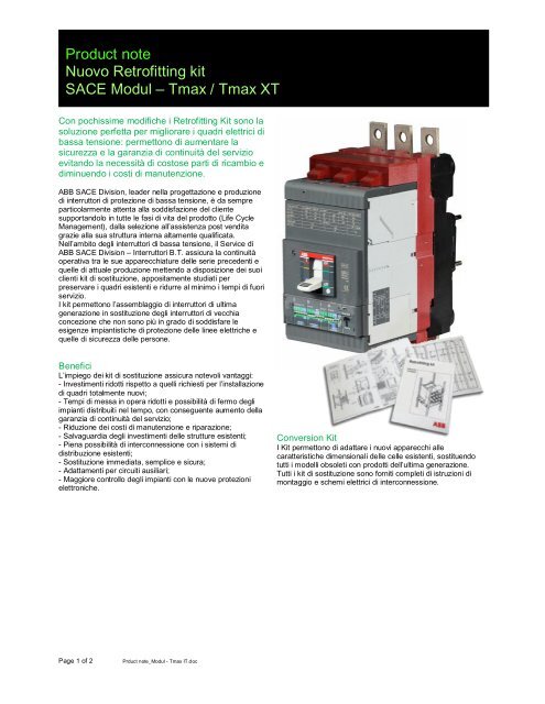 Product note Nuovo Retrofitting kit SACE Modul – Tmax / Tmax XT