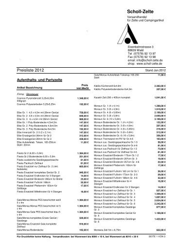 Preisliste VK - Scholl-Zelte