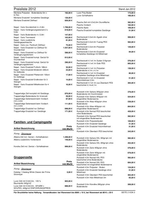 Preisliste VK - Scholl-Zelte