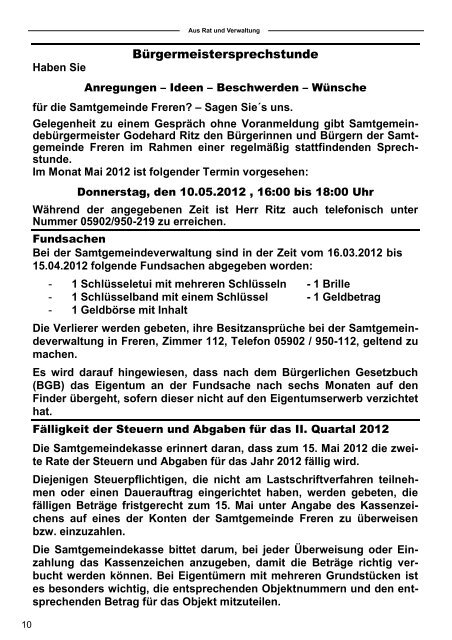 Mittwoch, 02. Mai 2012, 14.30 Uhr, Vitus-Haus - Samtgemeinde Freren