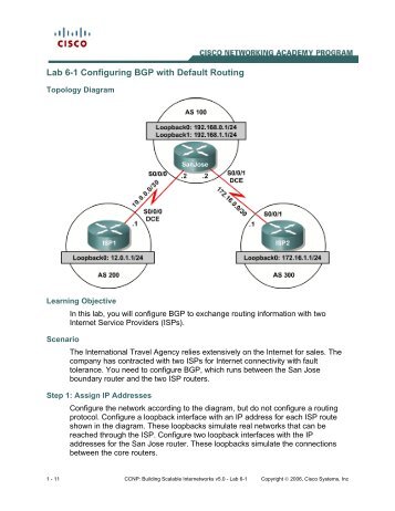 Lab 6-1 Configuring BGP with Default Routing