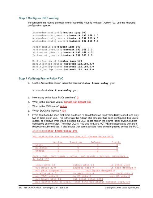 Lab 5.2.5 Configuring Frame Relay Subinterfaces – Instructor Version 1700