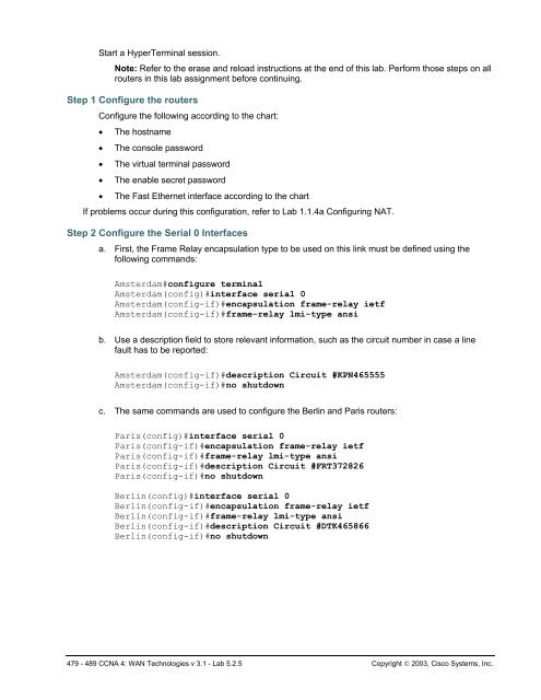 Lab 5.2.5 Configuring Frame Relay Subinterfaces – Instructor Version 1700