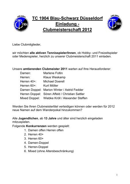 TC 1904 Blau-Schwarz Düsseldorf Einladung - Clubmeisterschaft 2012