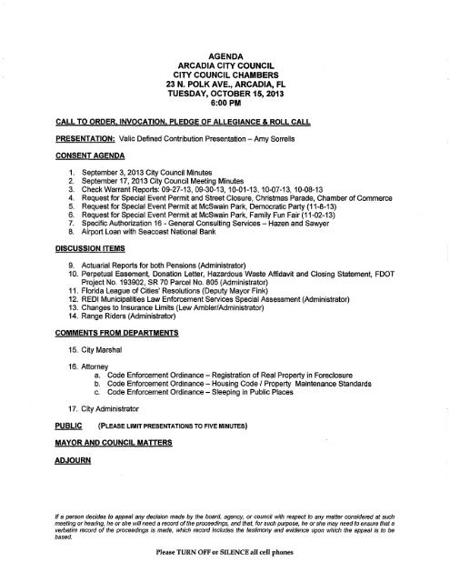 10-15-13 Council Packet - Arcadia, Florida