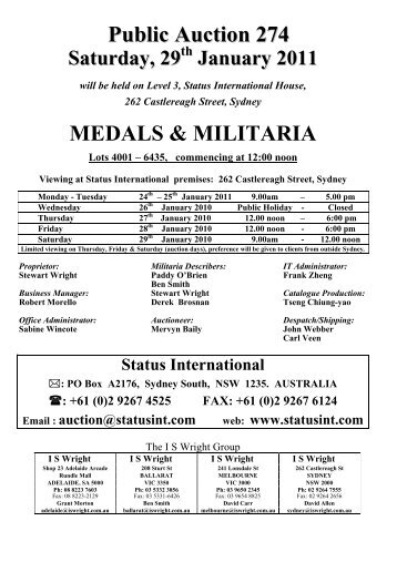 Public Auction 274 MEDALS & MILITARIA