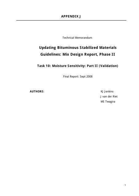 Updating Bituminous Stabilized Materials Guidelines Mix Design Report Phase II