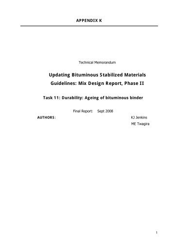 Updating Bituminous Stabilized Materials Guidelines Mix Design Report Phase II