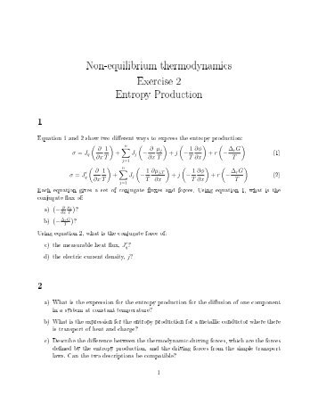 Non-equilibrium thermodynamics Exercise 2 Entropy Production 1 q? 2