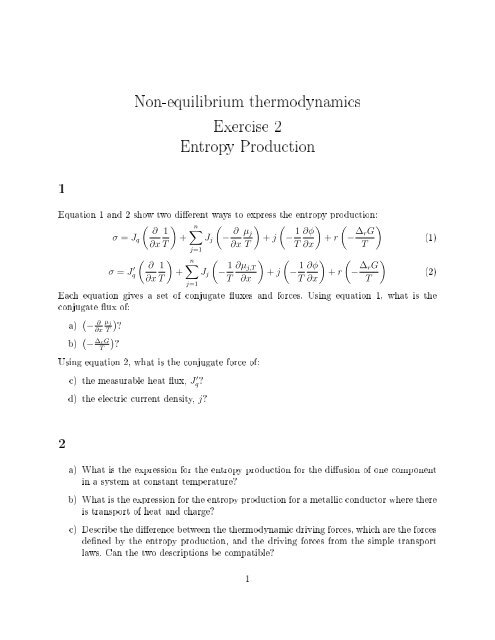 Non-equilibrium thermodynamics Exercise 2 Entropy Production 1 q? 2