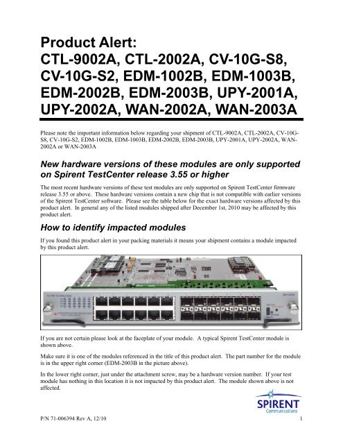 Product Alert - Spirent Communications