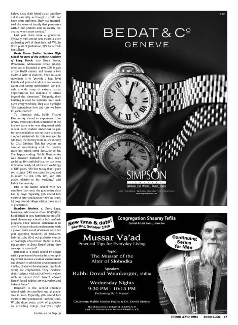 5 TOWNS JEWISH TIMES October 8, 2010 17 s ... - Rambam Mesivta