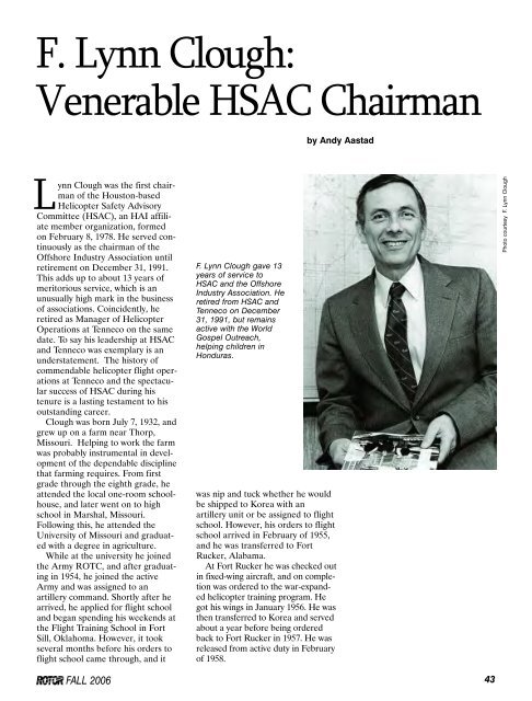 F Lynn Clough Venerable HSAC Chairman