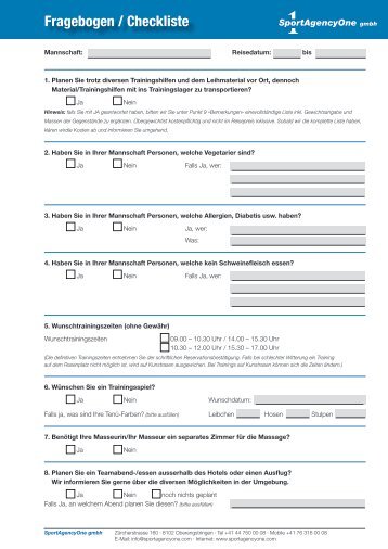 Fragebogen / Checkliste - SportAgencyOne gmbh