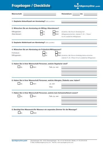 Fragebogen / Checkliste - SportAgencyOne gmbh