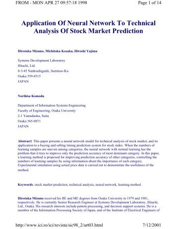 Application Of Neural Network To Technical Analysis Of Stock Market Prediction