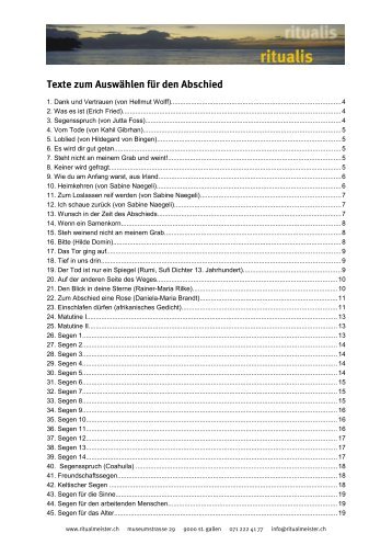 Texte zum Auswählen für den Abschied - Ritualmeister