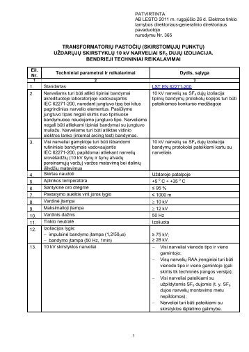 UÅ½DARÅ²JÅ² SKIRSTYKLÅ² 10 kV NARVELIAI SF6 DUJÅ² ... - Lesto