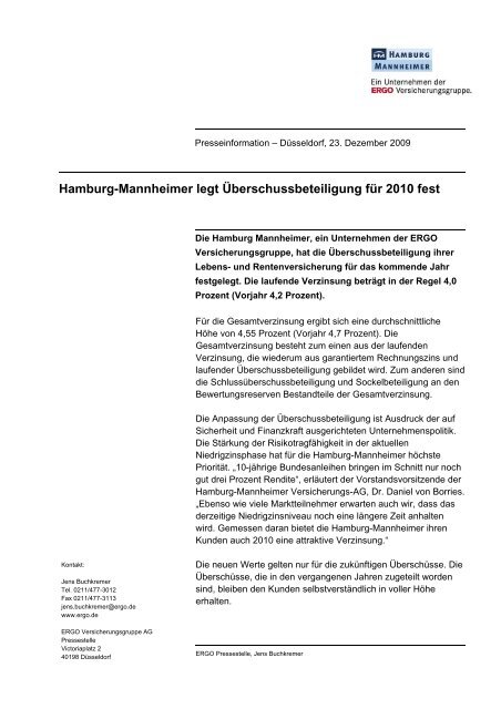 Hamburg-Mannheimer legt ... - ERGO Specialty