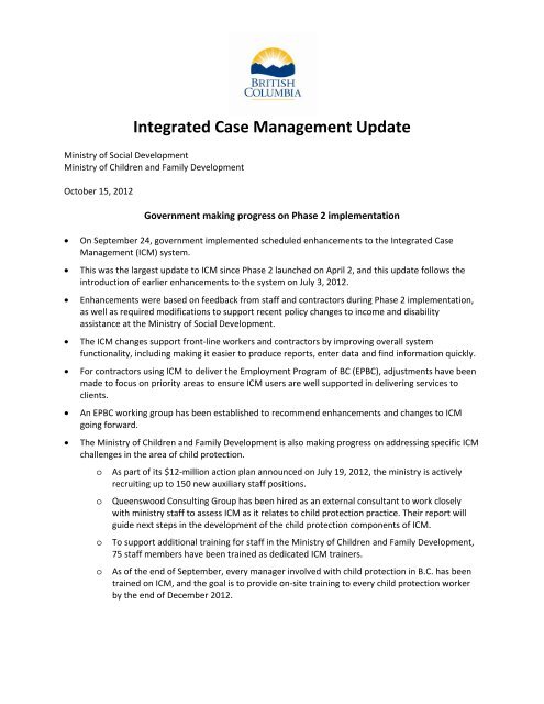 Integrated Case Management Update