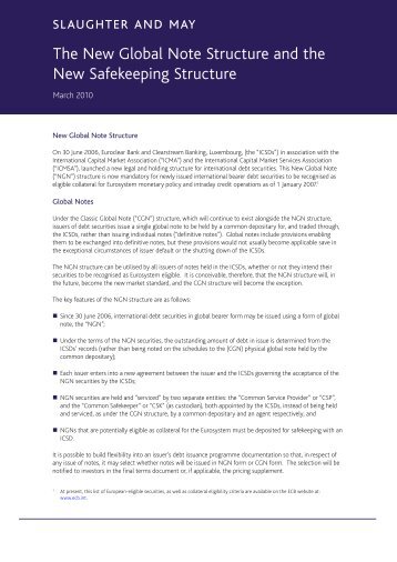 The New Global Note Structure and the New Safekeeping Structure ...