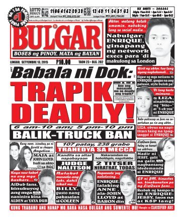 September 13, 2015 BULGAR: BOSES NG MASA, MATA NG BAYAN