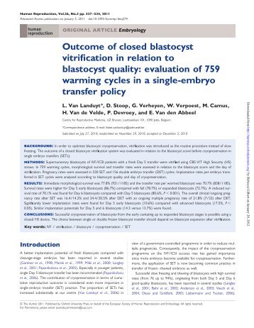 Outcome of closed blastocyst vitrification in relation ... - Irvine Scientific