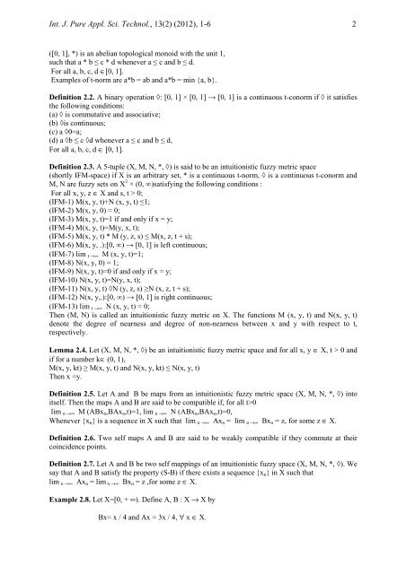 Common Fixed Point Theorem in Intuitionistic Fuzzy Metric Space ...