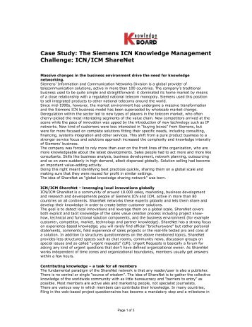 Case Study: The Siemens ICN Knowledge Management Challenge ...