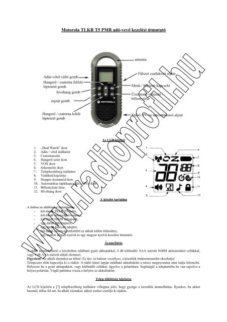 Motorola TLKR T5 PMR adó-vevı kezelési útmutató