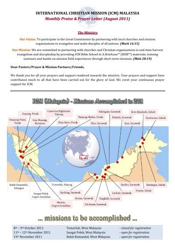 INTERNATIONAL CHRISTIAN MISSION (ICM) MALAYSIA Monthly ...