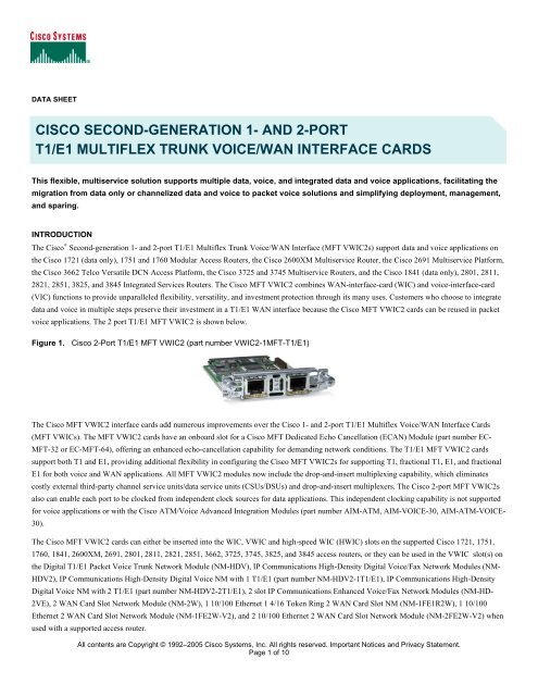 and 2-port t1/e1 multiflex trunk voice/wan interface cards - Cisco