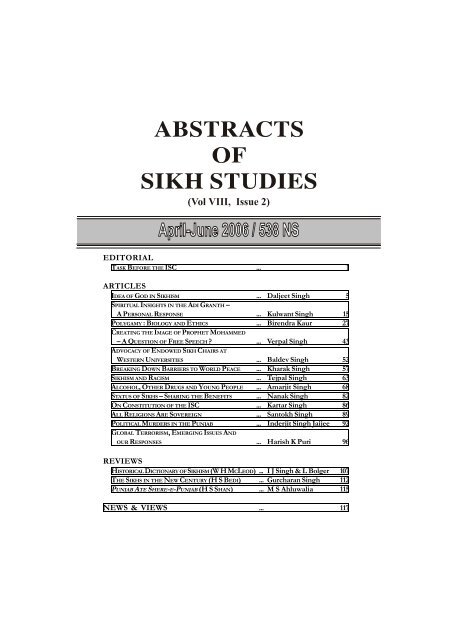 April-June 2006 - Institute of Sikh Studies, Chandigarh
