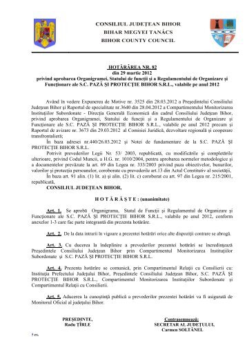 H.82_organigrama Paza si Protectie Bihor - Consiliul Judeţean Bihor