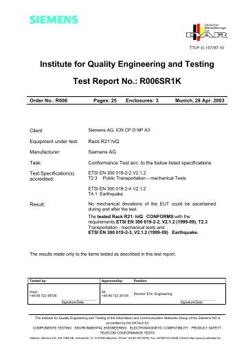 Institute for Quality Engineering and Testing Test Report No ...