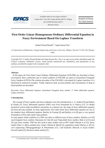 First Order Linear Homogeneous Ordinary Differential ... - ispacs