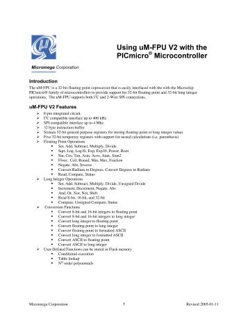 Using uM-FPU V2 with the PICmicro Microcontroller