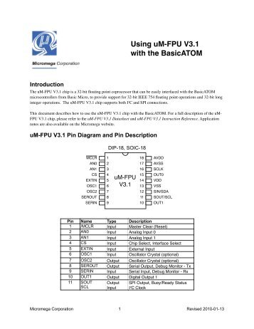 Using uM-FPU V3.1 with the BasicATOM