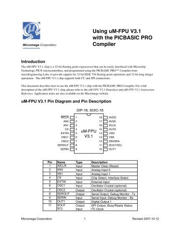 Using uM-FPU V3.1 with the PICBASIC PRO Compiler