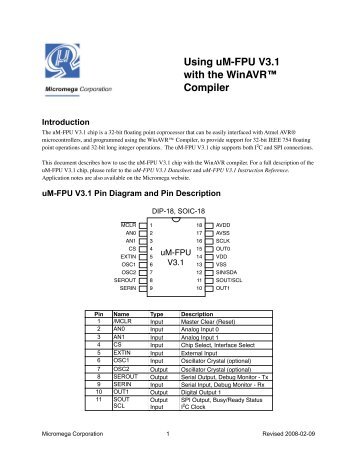 Using uM-FPU V3.1 with the WinAVR Compiler