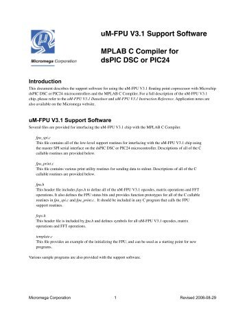 uM-FPU V3.1 Support Software MPLAB C Compiler for dsPIC DSC or PIC24