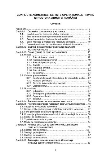 CONFLICTE ASIMETRICE CERINŢE OPERAŢIONALE PRIVIND STRUCTURA ARMATEI ROMÂNIEI