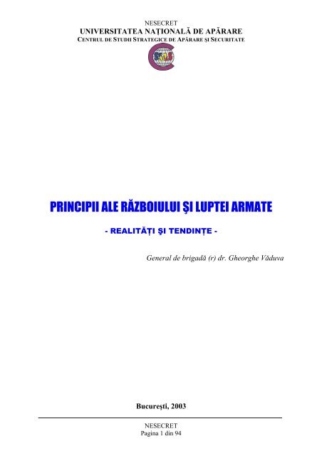 PRINCIPII ALE RĂZBOIULUI ŞI LUPTEI ARMATE