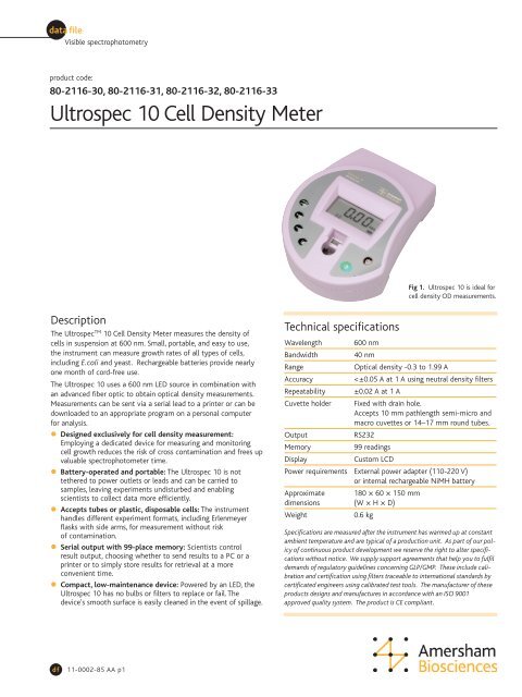 Ultrospec 10 Cell Density Meter