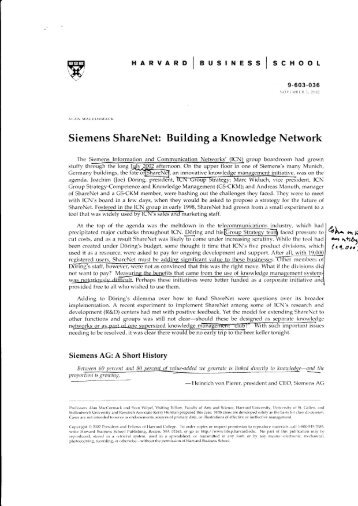 Siemens ShareNet: Building a Knowledge Network